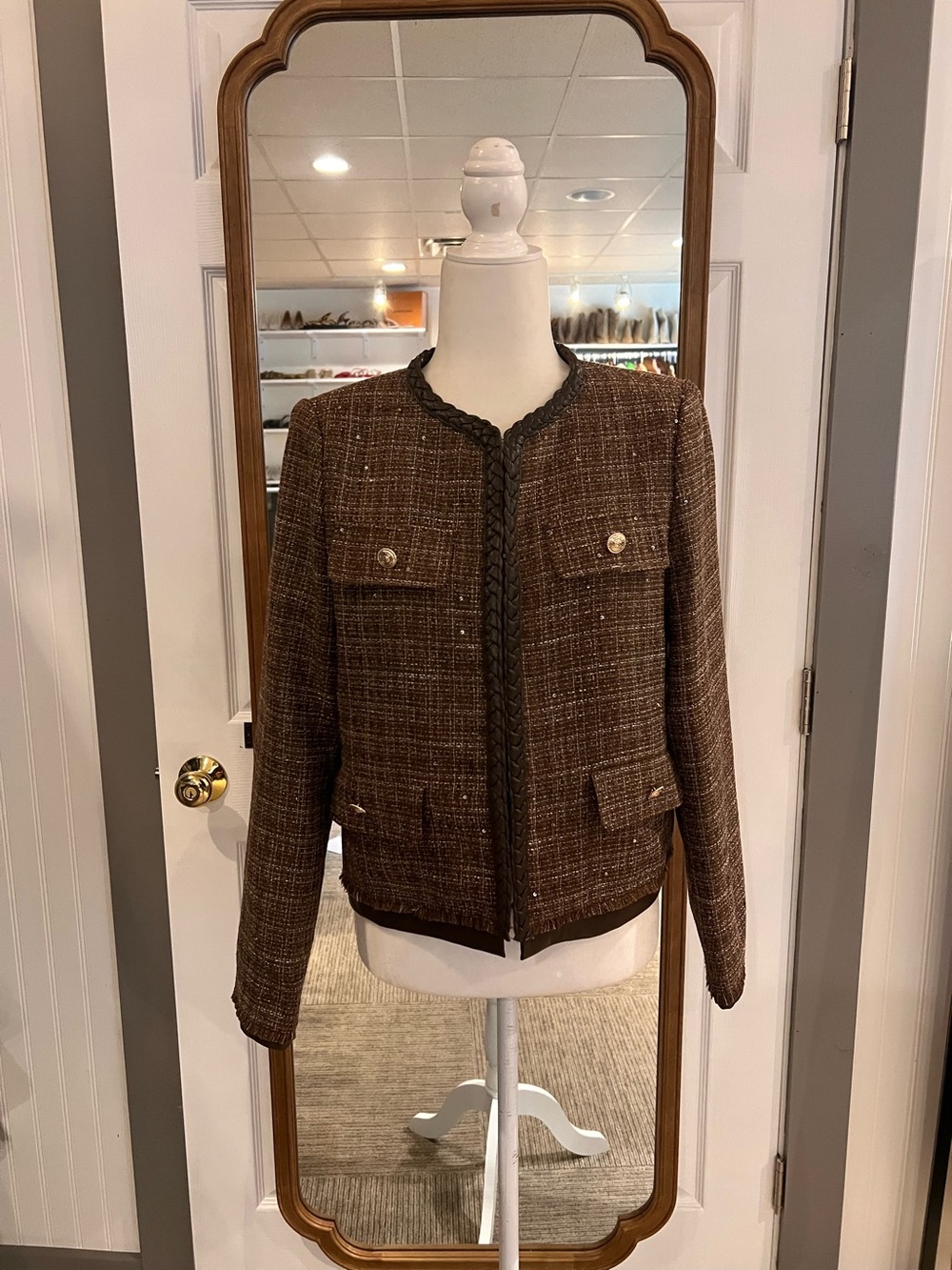 Brown Tweed Braided-Trim blazer